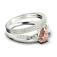 thumbnail image 2 of Gorgeous Minimalist Art Deco 2.25 Carat Pear Cut Authentic Morganite And Diamond Moissanite Engagement Ring, Two Matching Band, Twisted Band Wedding Ring in 10k Solid White Gold Gift For Her, 2 of 4