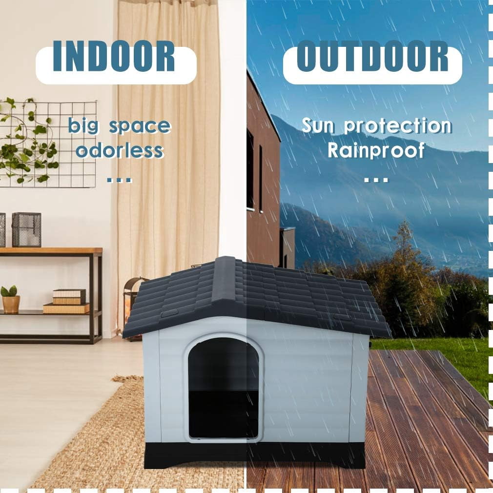 YRLLENSDAN 36" Dog House Outdoor Insulated Dog Houses for Winter Igloo Dog House with Air Vents & Elevated Floor Waterproof Plastic Dog Houses for Small Medium Dogs