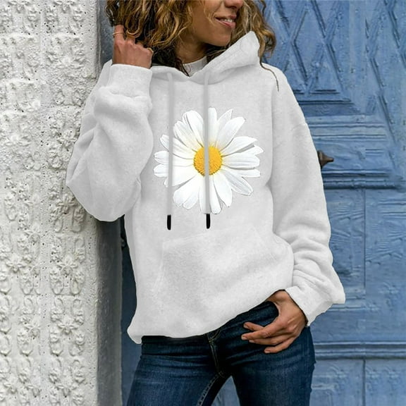 Kayannuo Womens Tops Long Sleeve Fall Autumn Winter Ladies Long-Sleeved Pullover Print Round Neck Hooded Sweatshirt