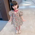 thumbnail image 3 of Uccdo Kids Girls Floral Print Beach Dress Sundress Toddler Girl Casual Short Sleeve Party Dresses 3-8T, 3 of 6