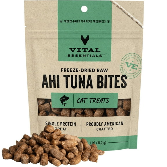 Vital Essentials Freeze-Dried Raw Single Protein Ahi Tuna Bites Cat Treats, 1.1-oz bag