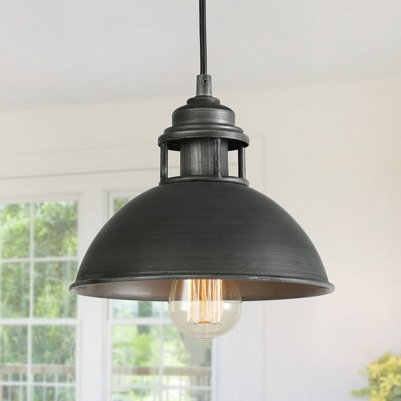 LNC 1-Light Farmhouse and Industrial Matte Black and Brushed Grey Dome LED Mini Pendant Light