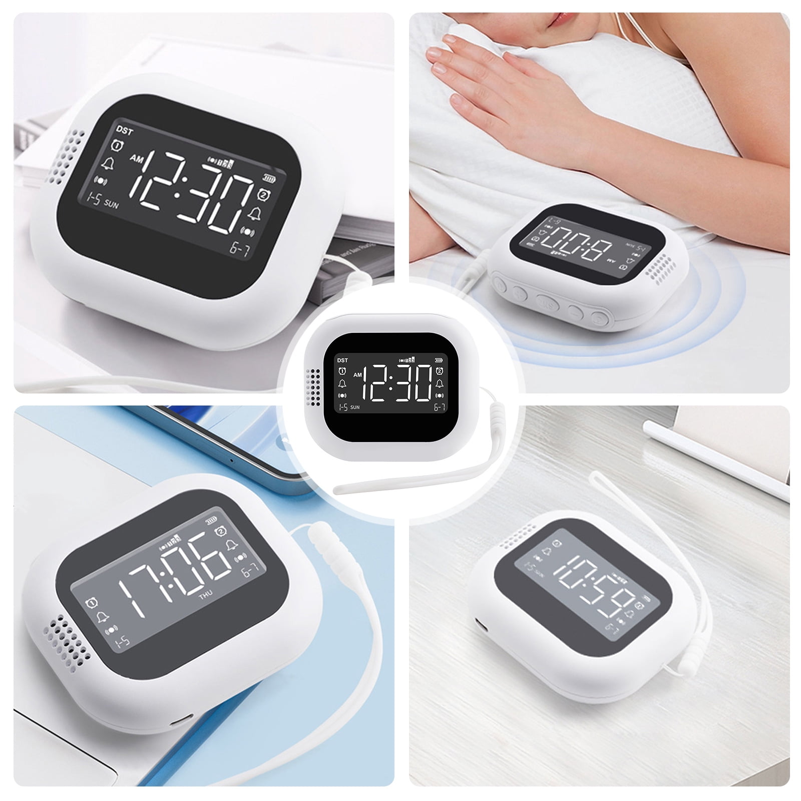 BIBABLYKE Rechargeable Vibrating Alarm Clock for Heavy Sleepers Adjustable Vibration Strength LCD Display 2 Alarms Snoozes Clock