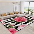 thumbnail image 2 of Machine Washable Rug 2x3 ft Floral Peony Striped Background Washable Area Rugs with Non Slip Rugs for Living Room Bedroom, Rug Carpet Stain Resistant, Home Decor Office Rug, 2 of 7