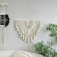thumbnail image 2 of DecMode White Cotton Fabric Handmade Woven Macrame Wall Decor with Brown Beaded Accents and Fringe Tassels, 2 of 7
