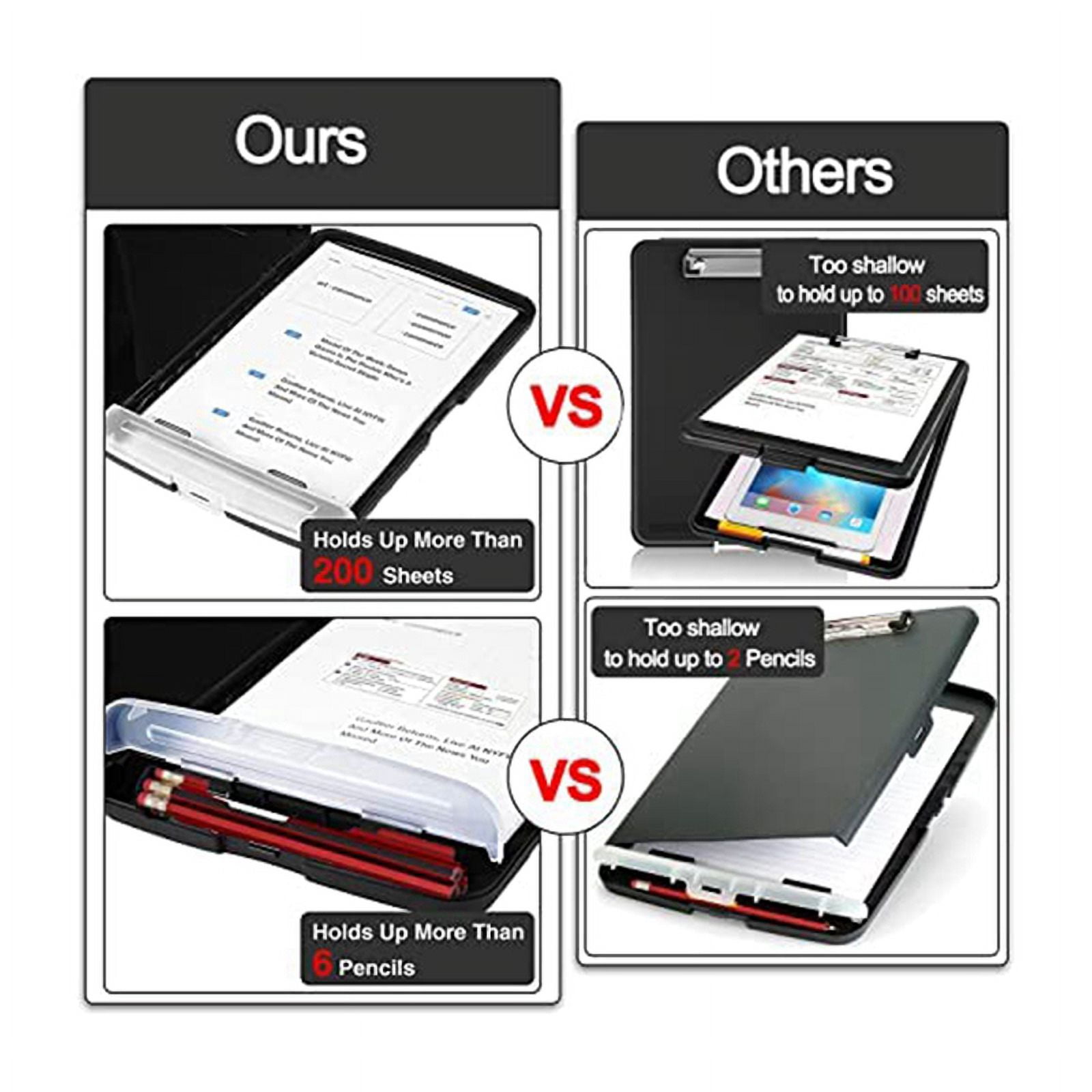 2Pack Clipboard with Storage,A4 Size High Capacity Nursing Clipboards,Heavy Duty Office Clipboard Folder with Metal Clip,2 x Storage Clipboard,Black