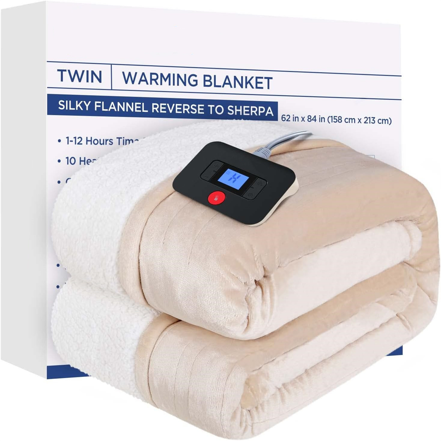 Westinghouse Electric Blanket Twin, Heated Blanket Twin Size with 10 Heating Levels and 1 to 12 Hours Heating Time Settings