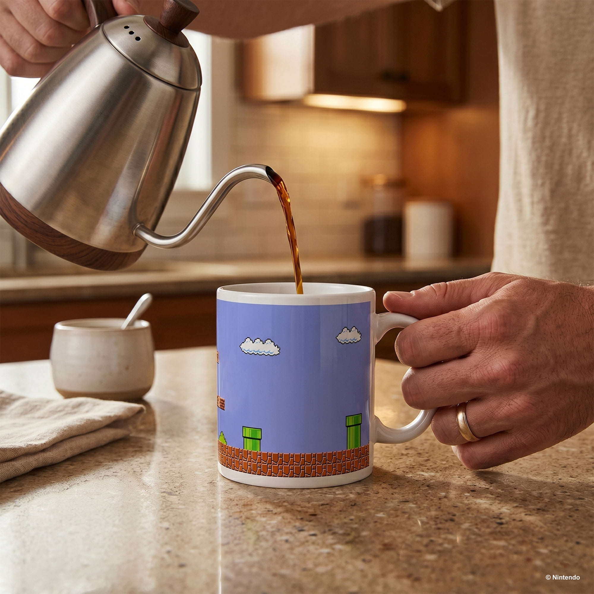Pyramid America: Super Mario Bros: Retro Title - 20oz Ceramic Mug - Coffee Tea Cup, Microwave-Dishwasher Safe, Video Game Fan Collectible, Licensed