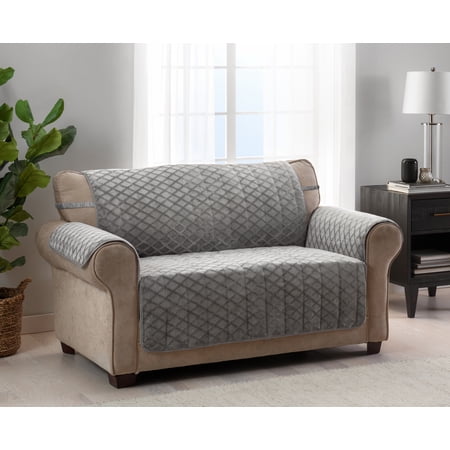 Innovative Textile Solutions 1-piece Fairmont Diamond Plush Loveseat Furniture Cover  Grey