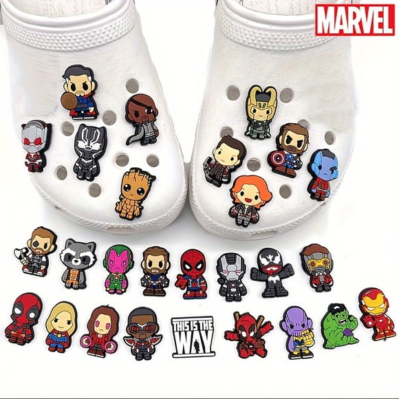 27pcs Avengers Superhero Series Shoe Decoration Charms, Detachable Plastic DIY Accessories For Clogs Sandals, Beach Bags, Gift For Holiday Party