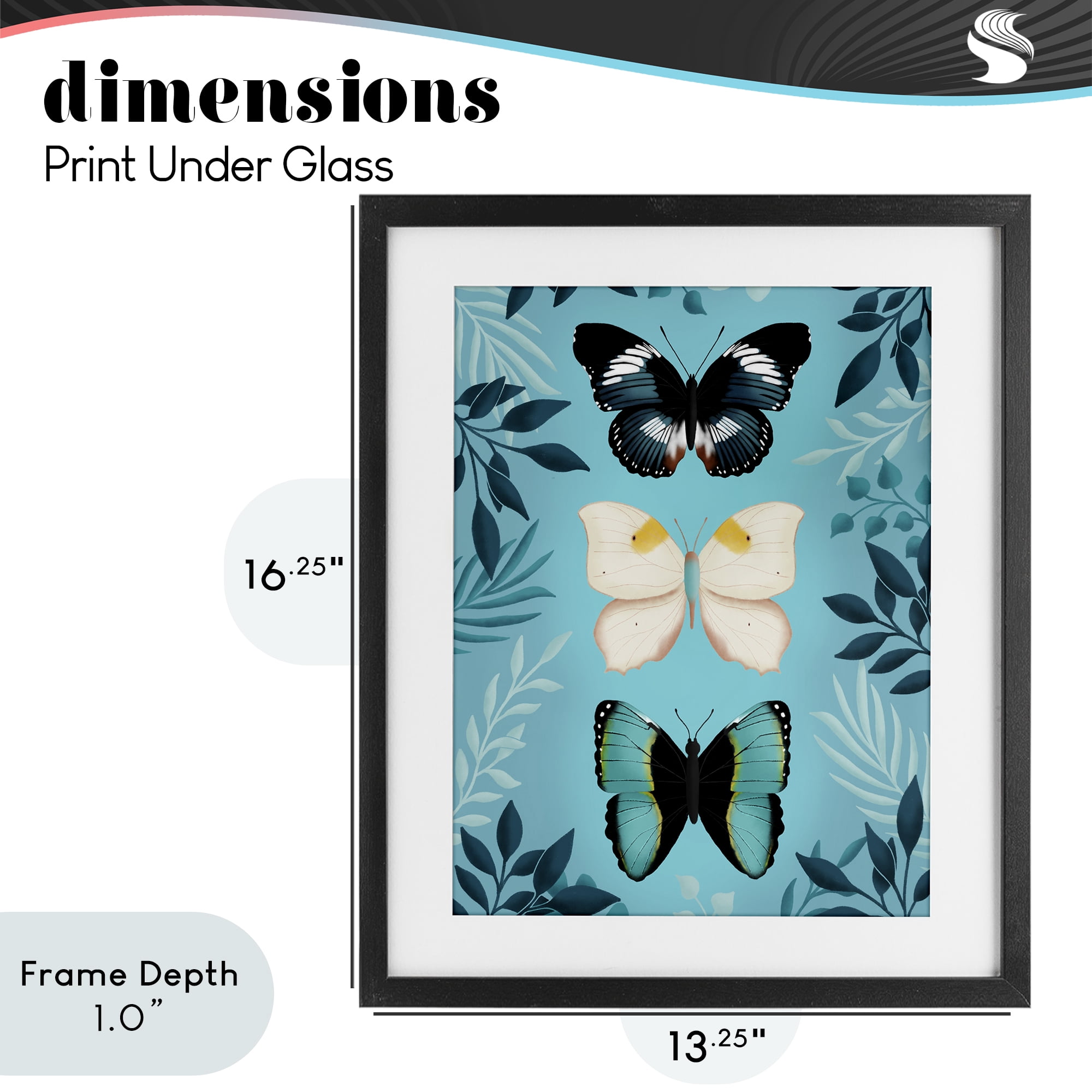 Stupell Industries Three Exotic Blue Butterflies Black Framed Print Under Glass, design by Metka Hiti