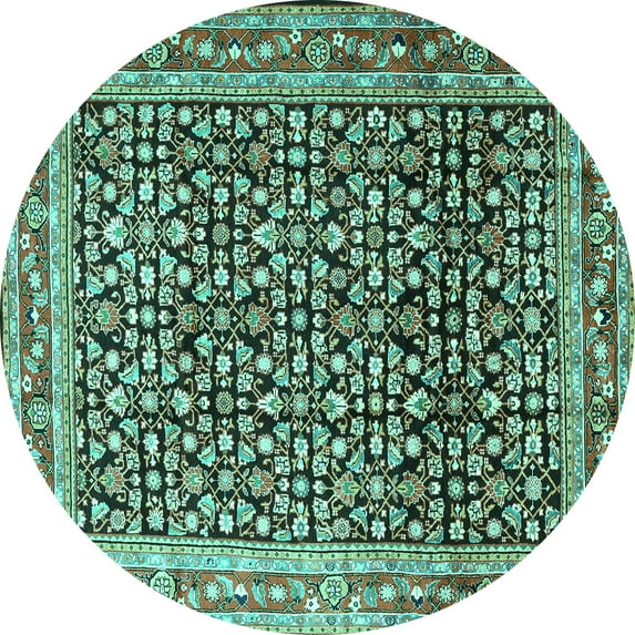Ahgly Company Machine Washable Indoor Round Persian Turquoise Blue Traditional Area Rugs, 3' Round