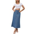 thumbnail image 2 of Falda de mezclilla maxi A Line de cintura alta INSPIRE CHIC para mujer, dobladillo deshilachado, falda de jeans casual XL azul, 2 of 6