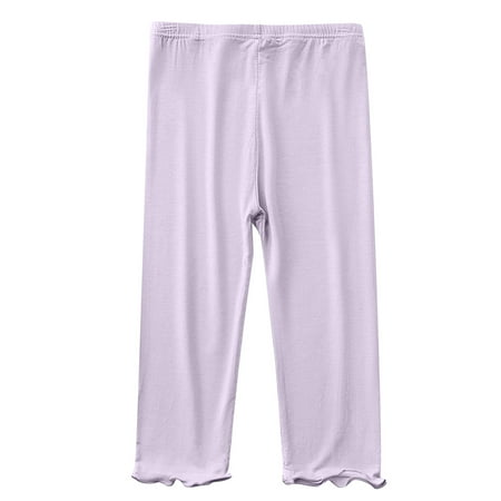 

Lndajk Girls Wide Leg Pants Elastic Waisted Casual Trousers for Kids Fall Spring Flowy Loung Stretchy Palazzo Pants Purple 8-9 Years