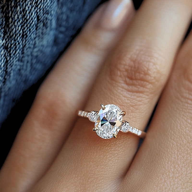 Cora Jewellery 1.35CT Oval Moissanite Solitaire Engagement Ring For Women, 18K Yellow Gold