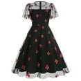 thumbnail image 3 of IBTOM CASTLE Women's 1950s Vintage Dress Short Sleeve Heart Print Mesh Retro Evening Prom Cocktail Party Swing A-Line Dress for Valentine's Day L Black - Cherry, 3 of 8