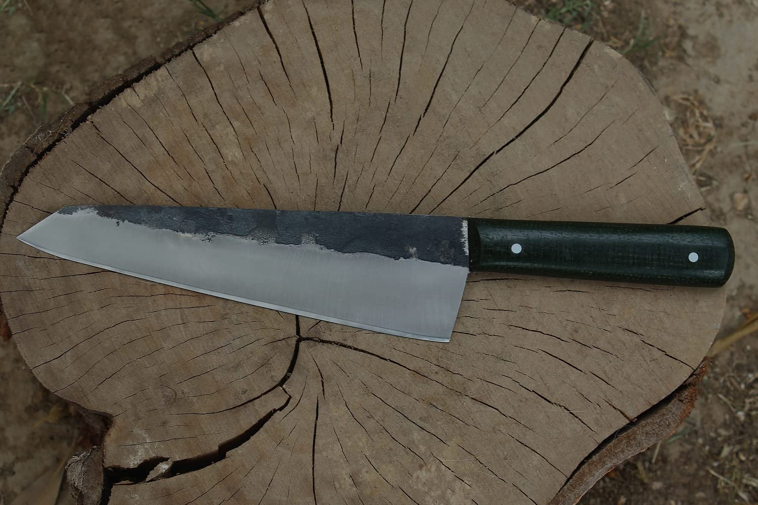 Almazan® Hand Forged Carbon Steel Tantra Chef Knife, Micrata Handle with Leather Sheath