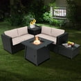 thumbnail image 3 of Topbuy 5-Piece Outdoor Patio Furniture Set with 50,000 BTU Propane Fire Pit Table Patio PE Wicker Conversation Set with Cushions Storage Box and Tempered Glass Coffee Table Beige, 3 of 10