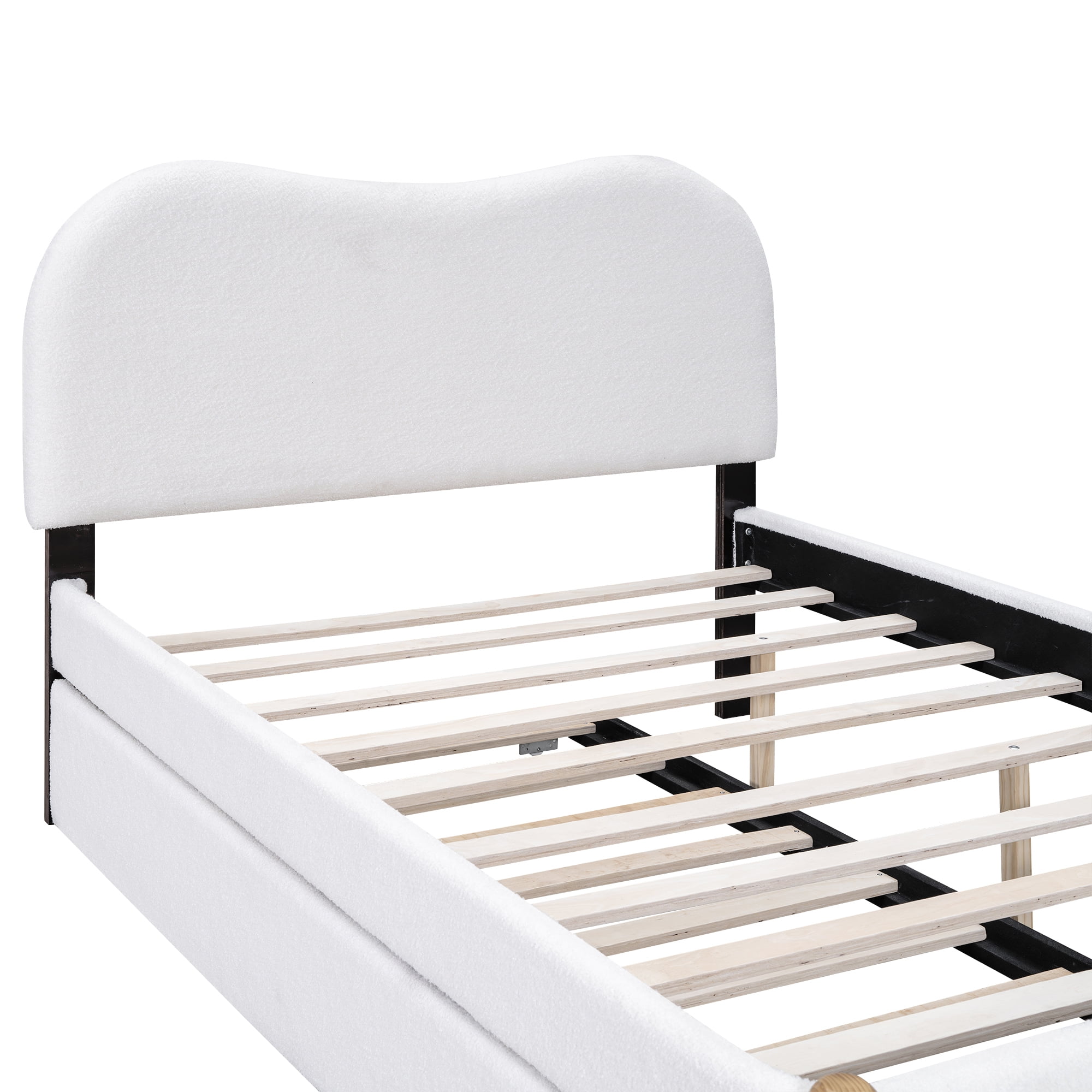 Euroco Full Classic Upholstery Platform Beds for Kids Teens, White