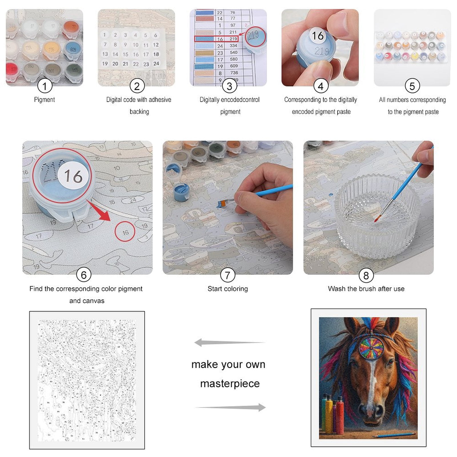 Paint By Numbers Kit for Adults Beginner - DIY Colorful Horse Dreamcatcher Art Canvas Painting Kits for Adults, Frameless Paint By Number for Adults for Home Wall Decor 16x20 Inch