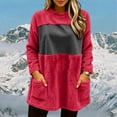 thumbnail image 3 of Ozmmyan Womens Fleece Sweatshirts solid color Loose Crew neck mid length Sweat Shirts autumn and winter casual large pocket style, 3 of 6