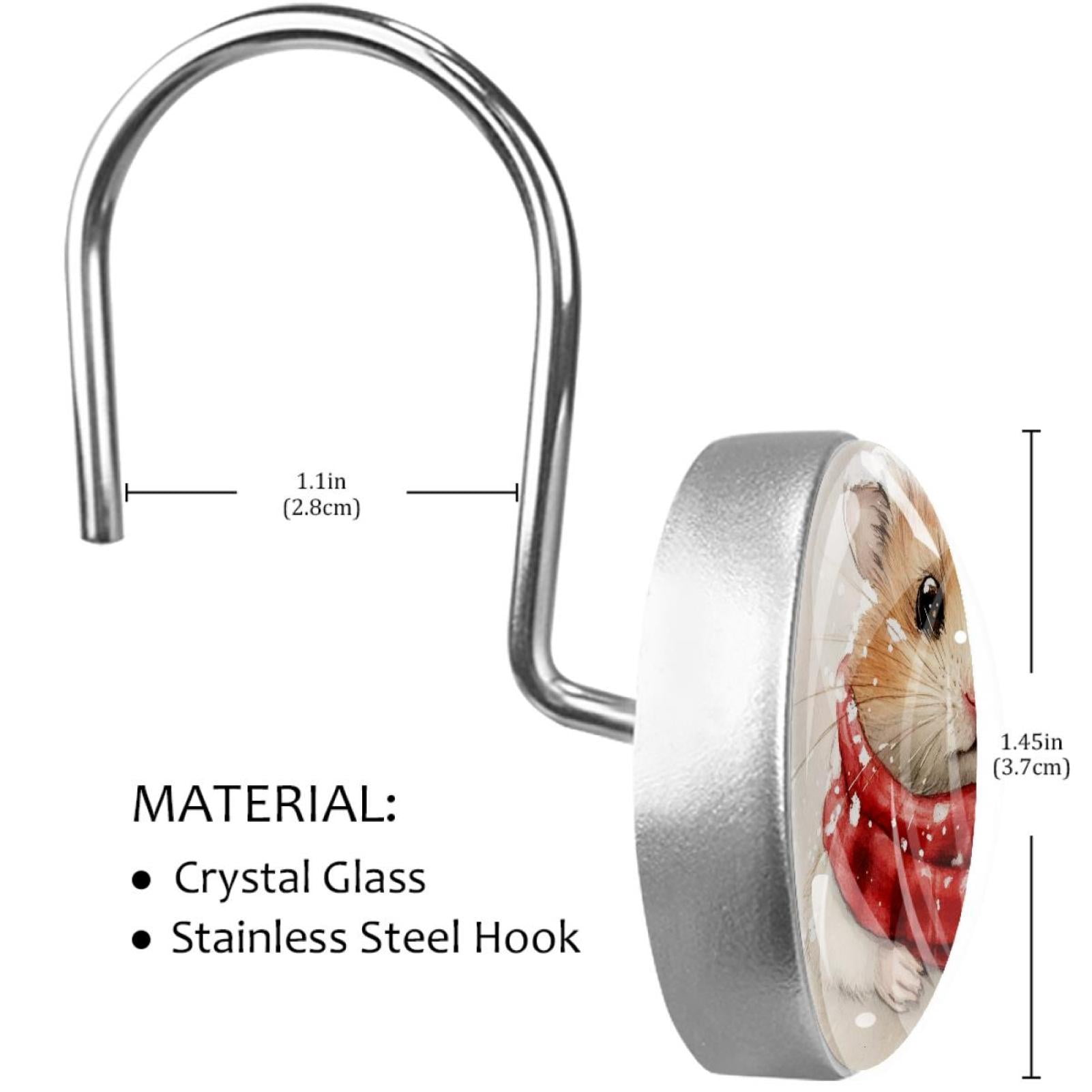Red Checked Scarf Hamster Shower Curtain Hooks Round Crystal Glass, Set of 12 Shower Curtain Rings - Shower Hooks for Curtain Shower Rings