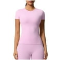 thumbnail image 2 of jtjvou Women’s 2 Piece Workout Set – Short Sleeve T-Shirt & High Waist Shorts Activewear for Yoga, Gym & Running Pink L, 2 of 6