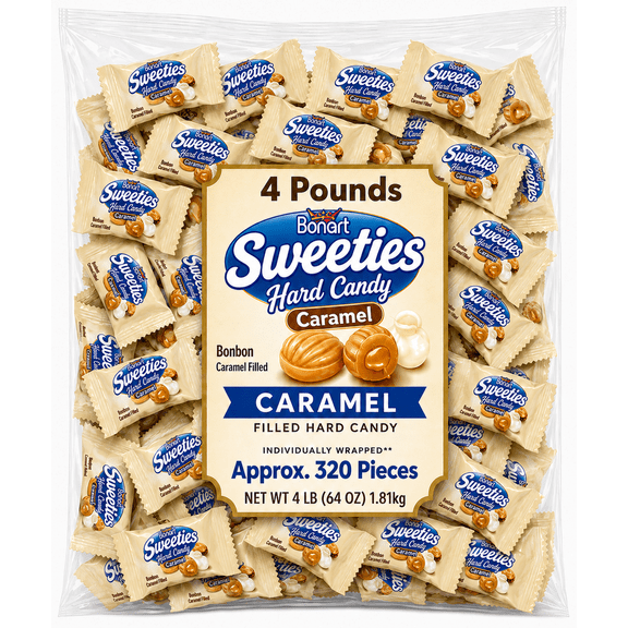 Bonart Sweeties Caramel Filled Bonbon, Individually Wrapped, Bulk Fun Size Hard Candy (4 Pounds)