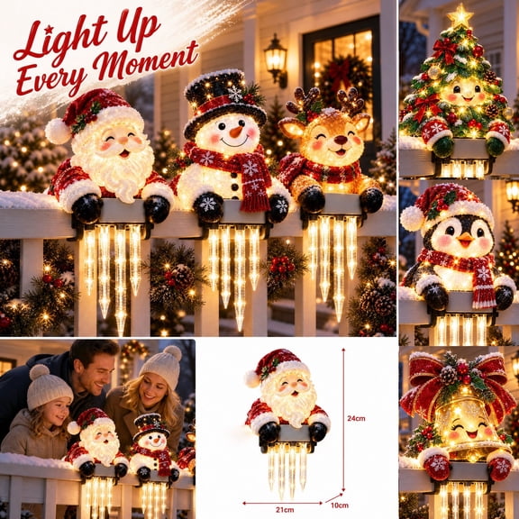 Christmas Character Railing Light, Warm Glowing Holiday Light for Indoor and Outdoor Display (Christmas Tree)