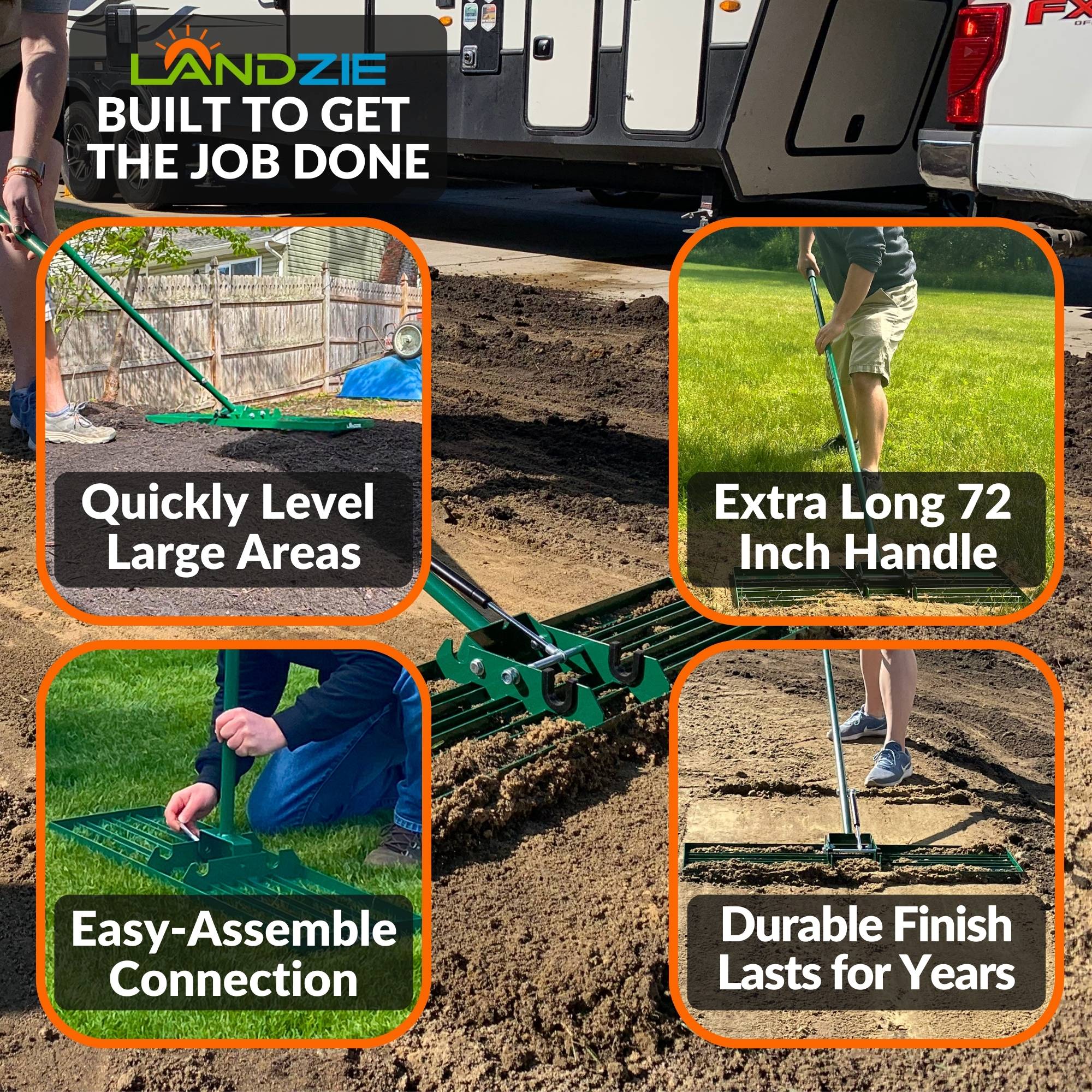 LANDZIE AeroLeveler Lawn Leveling Rake - Patented 36 inch Wide Pneumatic Lawn Leveler Leveling Rake - Provides Stability and Control Without Flipping Over While Leveling Any Yard, Dirt, Ground