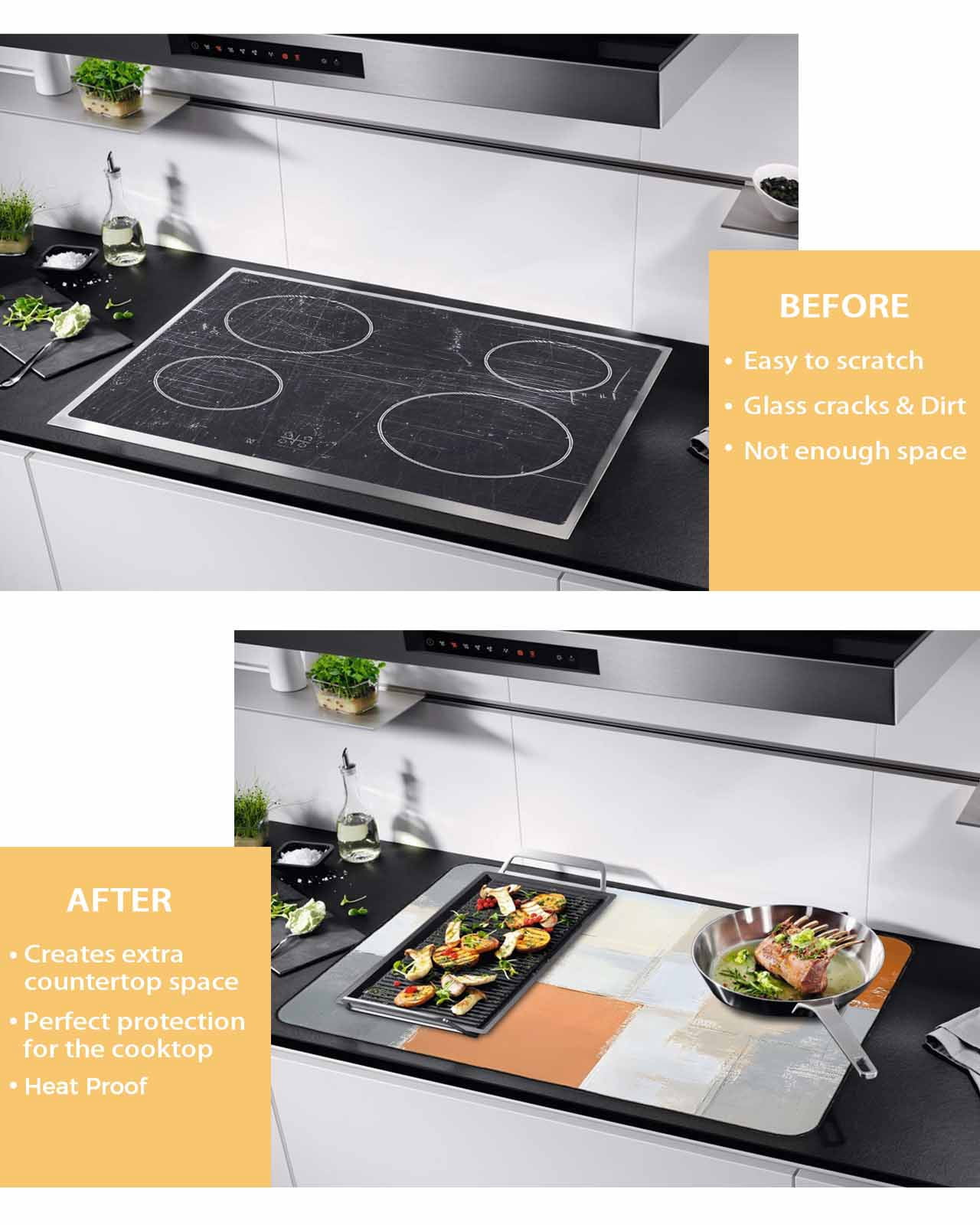 nqOlkjepod Large Induction Cooktop Protector Mat 24"x21", Modern Orange Beige Stove Top Covers for Electric Stove, Abstract Oil Painting Grey Color Blocks Stove Burner Cover Mats Stove Cover