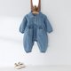 thumbnail image 3 of Baby Spring Clothes 0-3Y Infant Girls Solid Color Denim Romper Newborn 100 Days One Piece Cute Toddler Boys Lapel Jumpsuit, 3 of 6