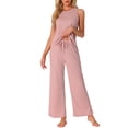 thumbnail image 2 of Conjunto de pijama de tank top para mujer INSPIRE CHIC, pantalones de pierna ancha de punto waffle, conjunto de 2 piezas, XS, rosa, 2 of 5