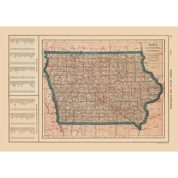 Historic State Map - Iowa - Reynold 1921 - 32.72 x 23 - Vintage Wall Art