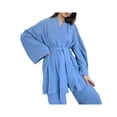 thumbnail image 2 of VISgogo Conjuntos de pijamas para mujer, cárdigan de manga larga de color sólido con cinturón + conjunto de pantalones largos elásticos de cintura alta VISgogo  moda, 2 of 6