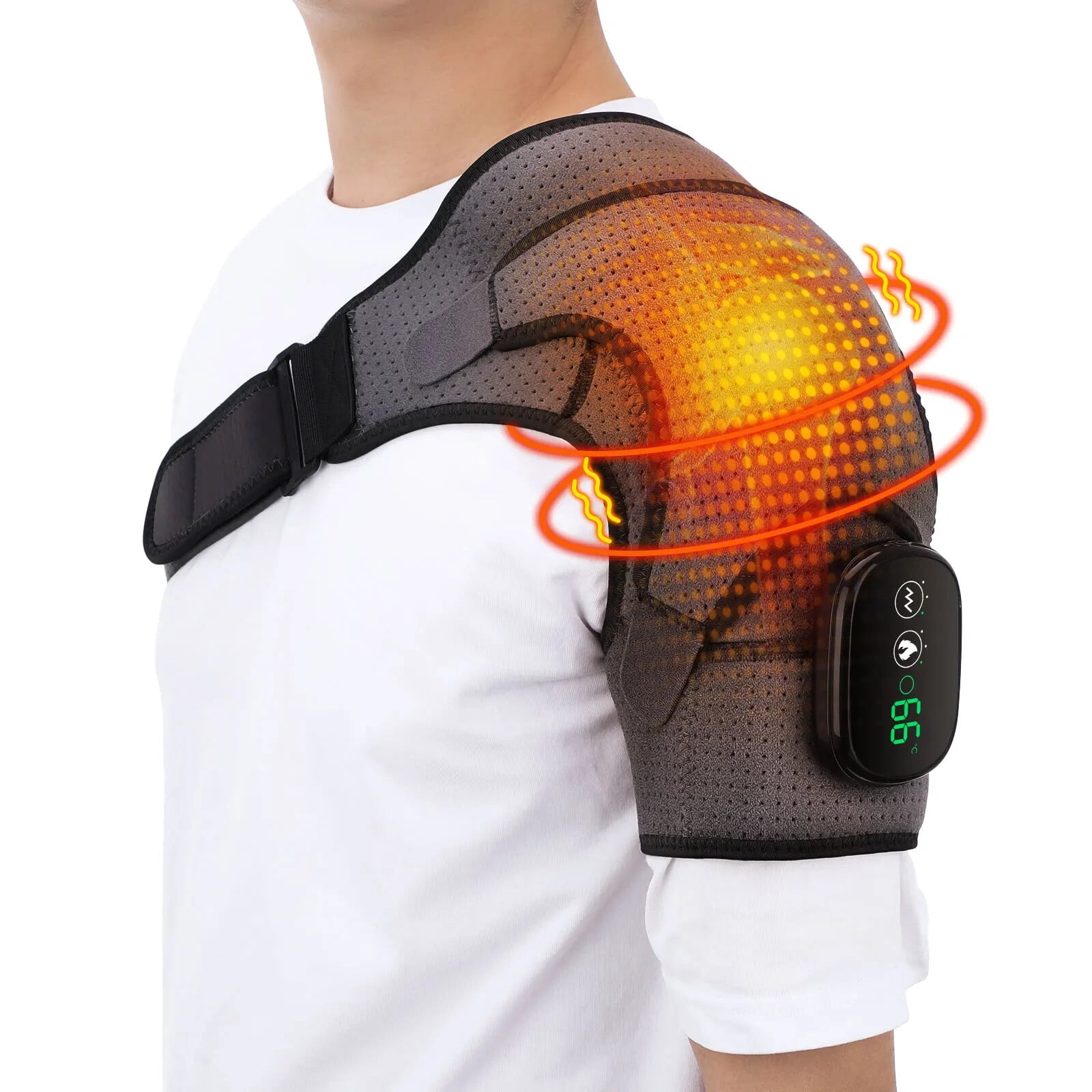 Heated Shoulder Brace Massage Rotator Cuff Support Compression Wrap, Electric Shoulder Heating Pad,5000mAh Rechargeable Black