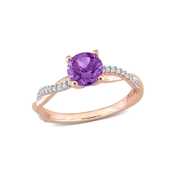 7/8 Carat (Ctw) Amethyst Crossover Ring in 14K Rose Pink Gold with Diamonds