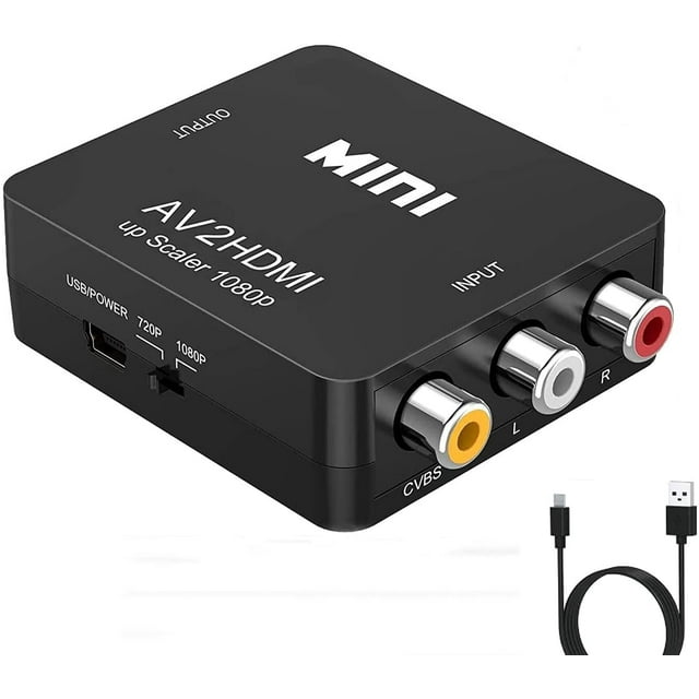 Convertidor de RCA a HDMI, adaptador de audio y video RCA compuesto CVBS AV a HDMI 1080P, compatible con N64, Wii y PS2, compatible con PAL/NTSC con cable de alimentación USB.