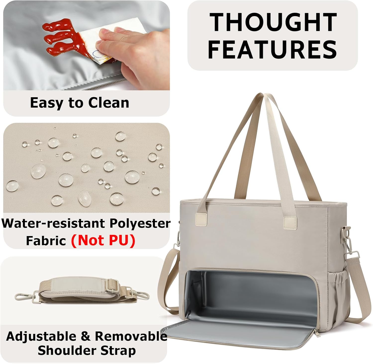 Mirlewaiy 2-in-1 Lunch & Laptop Tote Bag 15.6" Work Bags for Women Polyester Casual Teacher Nurse Bag Laptop Briefcase-Khaki