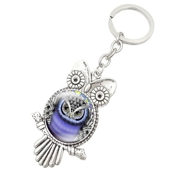 Llavero de metal con gemas y búho retro, llavero de cristal