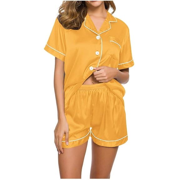 XuJwPNcy Women's Pajama Sets Short Sleeve Button down Nightwear with Short Pants Comfy Soft Summer Sleepwear