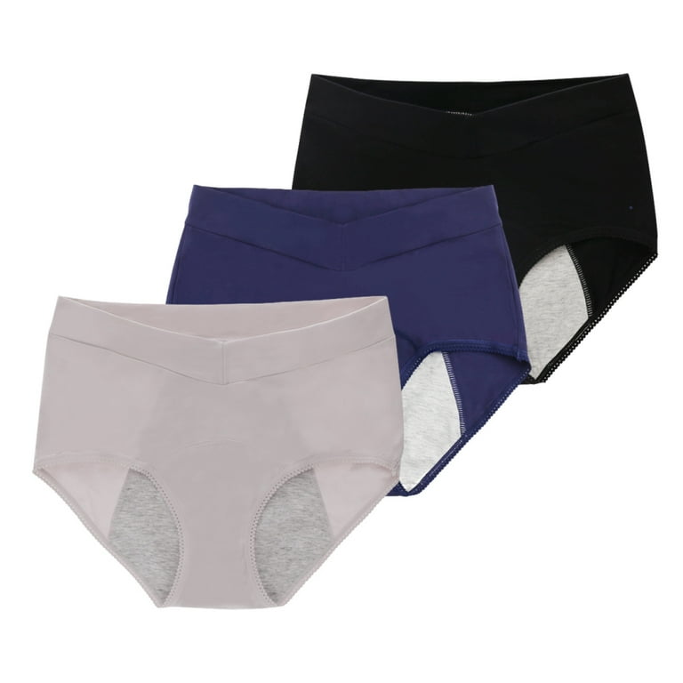 3 Pack High Waist Girls Always Period Underwear V-shaped Postpartum Panties  Plus Size Period Panties for Women Multi-layer Stretch Girls Menstrual