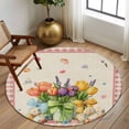 thumbnail image 2 of Round Rug 7Ft Washable Non-Slip, Spring Easter Circle Area Rugs for Living Room Bedroom, Colorful Tulip Floral Eggs Pink Plaid Rustic Indoor Floor Mats Carpet Runner for Home Decor Aesthetic, 2 of 8