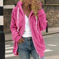 thumbnail image 2 of VISALY Womens Zip Up Hoodies Sweater Jacket Women's Plus Size Solid Color Sweatershirt Hooded Pullover Warm Wool Plush Coat Zipper Top Casual Sweaters Fleece Hoodies Winter Sweaters Hot Pink M, 2 of 5