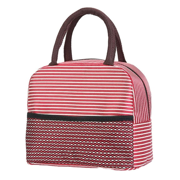 Lunch Bag for Women Men, Insulated Lunch Box for Adult, Reusable Lunch Tote Bag for Work, Picnic or Travel (Red White Stripes) 9.06x5.51x7.87"