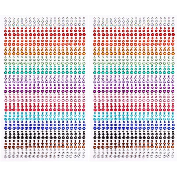 Zhuge Pegatinas de diamantes de imitación de cristal, pegatinas autoadhesivas para cara, 1800 unidades, tarjetas de manualidades para niños, decoraciones de diamantes, 15 colores y 3 tamaños