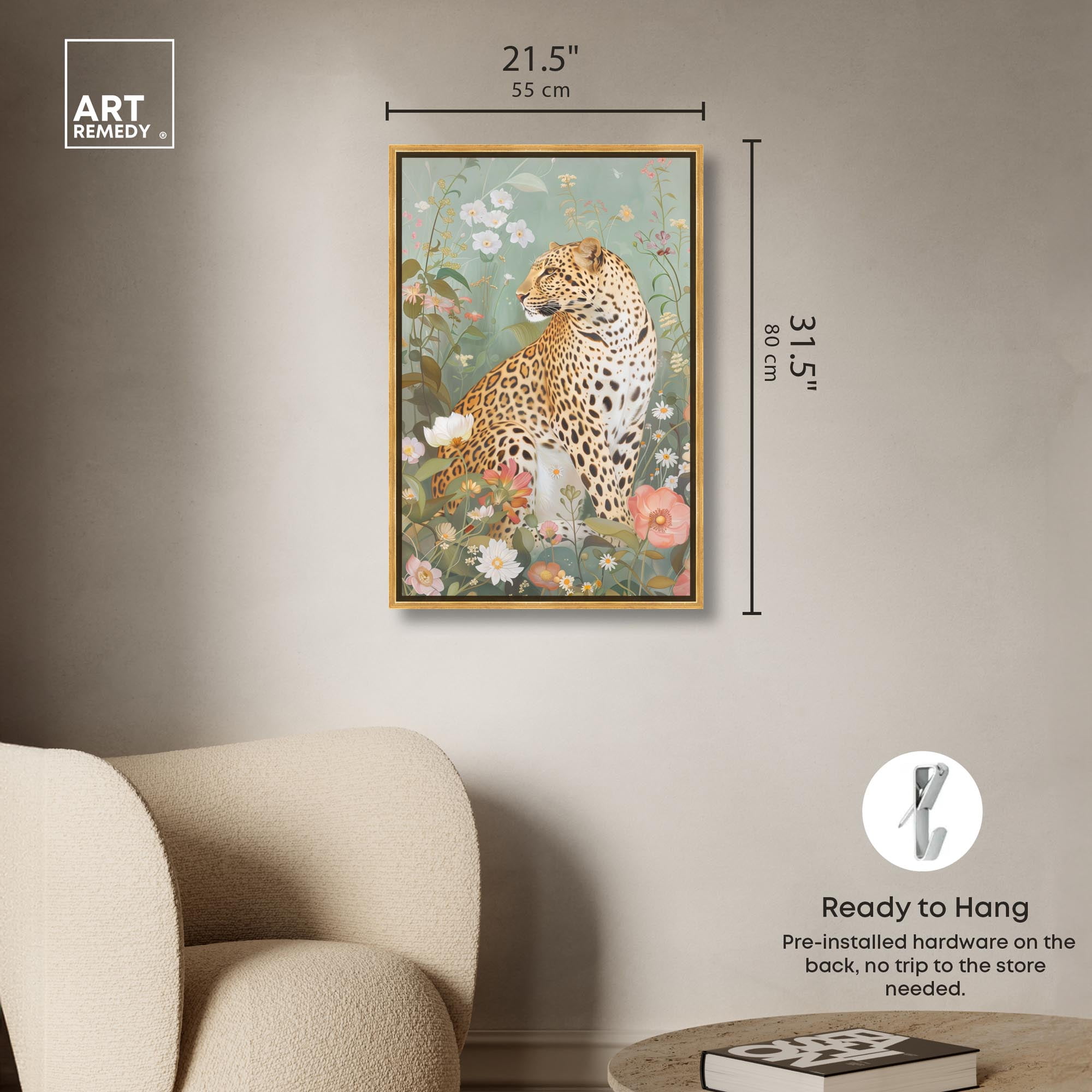Leopard Spring Canvas Vintage Animal Art by Art Remedy, Gold Frame, 20" x 30"