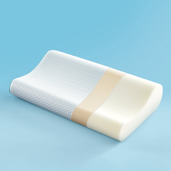 Sleep Zone Standard Cooling Memory Foam Pillow, Ergonomic Adjustable Orthopedic Contour Bed Pillows Neck Support for Side Back Stomach Sleepers, Blue