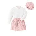thumbnail image 1 of Penkiiy Ensemble Jupe 3 Pcs pour Tout-Petites Filles Tenue d'Automne Hiver pour Filles Robe Douillette Ensemble de Vêtements avec Béret 7-8 Ans Rose, 1 of 9