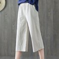 thumbnail image 5 of SBYOJLPB Womens Capris Womens Casual Elastic Waist Loose Cotton Linen Trouser Cropped Wide Leg Pants, 5 of 9